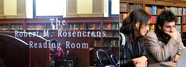 Students in the reference room of Butler Library.